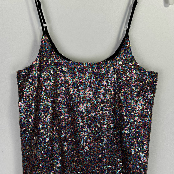 Melrose and Market Mini Dress Size S Black Rainbow Sequin Sleeveless Party Glam - Picture 7 of 8